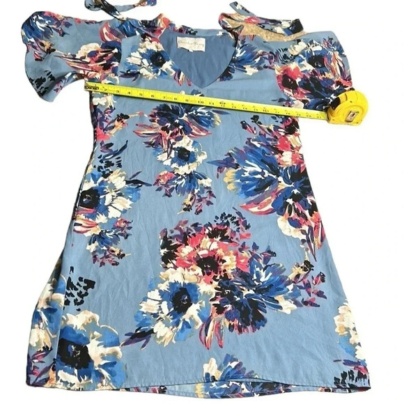 Nordstrom Charles Henry shift tie wrap dress, Med,Blue,floral,ruffle sleeves,EC - Picture 8 of 10